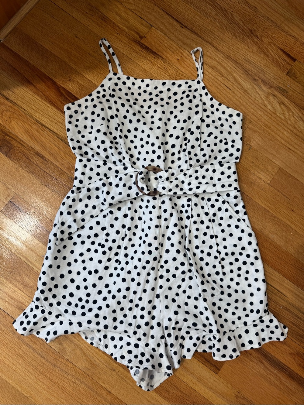LOFT White and Black Polka Dot Spaghetti Strap romper